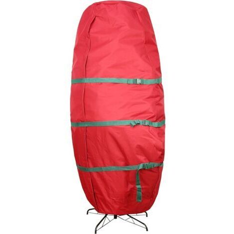 Sac de rangement vertical pour sapin de Noël en toile rouge durable avec une fermeture éclair élégante et des poignées robustes(76x152cm) (1/5)
