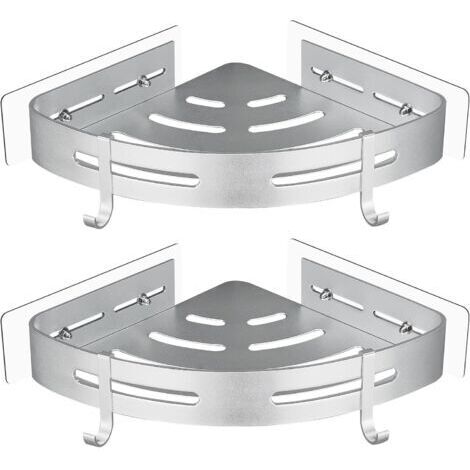 Etagère de Douche d'angle sans Perçage en Métal avec 2 Crochets pour Douche Support Antirouille Autocollant pour Articles de Salle de Bains 2 Pièces (Argent) (1/4)