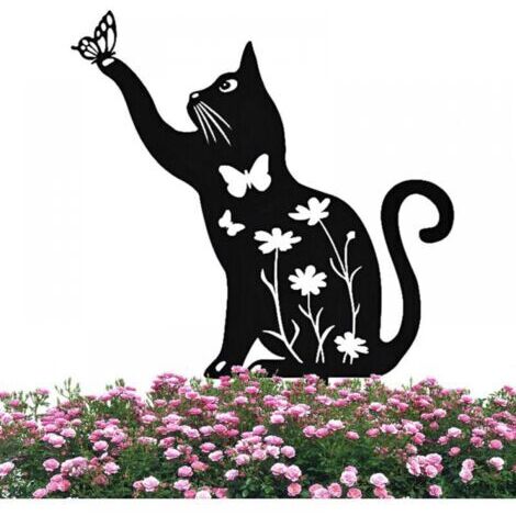 Chat Décoratif, Statues D'extérieur Jardin Chat en Métal, Piquet Creux Chat Noir, pour La Décoration Jardin Et Les Ornements Pelouse pour Les Amoureux