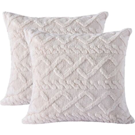 Serbia – Lot de 2 housses de coussin en peluche crème douce 45 x 45 cm – Tissu faux velours double face – Fermeture éclair haute qualité – Pour salon et chambre