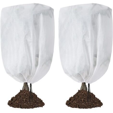 Housse de protection blanche pour plantes, 80 cm x 100 cm de hauteur, avec deux housses pour arbres à cordon de serrage résistantes au gel. (1/5)