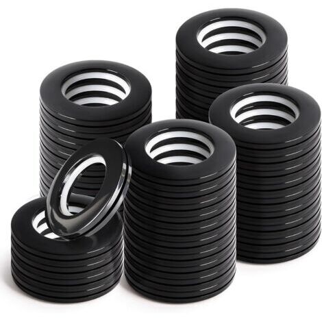 Anneaux de Rideaux 42mm en PP - 48 Pièces Noires pour Tringle à Rideaux - Anneaux d'Oeillet pour Bricolage et Fenêtre (1/5)