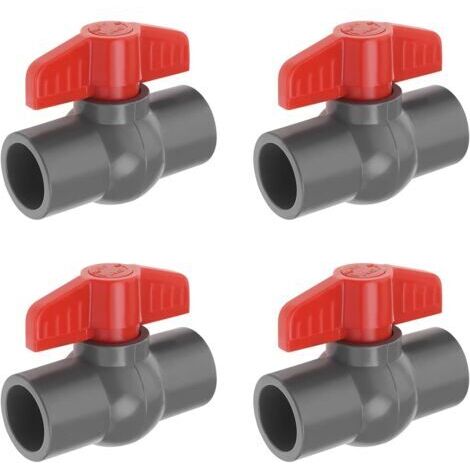 4pcs PVC Robinet à Tournant Sphérique Diamètre du Trou PVC Douille Extrémité Vanne d'arrêt Utilisée Dans les Piscines Aquariums Rouge Gris 25mm