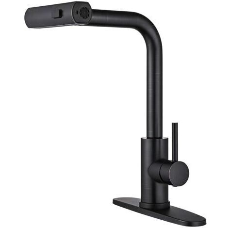 Robinets de cuisine noirs avec douchette extractible, robinet d'évier de cuisine cascade pour 3 fonctions (1/5)