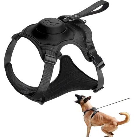 Serbia – Harnais gilet anti-traction pour chien – Laisse rétractable jusqu'à 130 cm – Matériau imperméable et durable – Sangles réglables