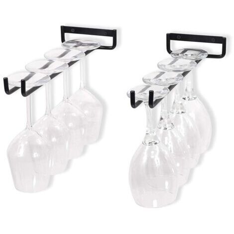 Noir - 2 porte-verres en fer pour présentation murale des verres Porte-verres à vin pour armoires à vin, bars, cuisines. (1/5)