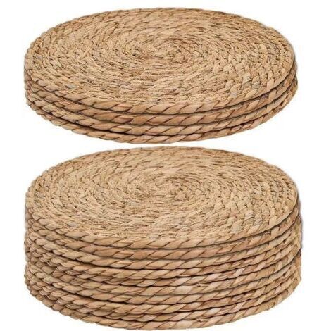 Sets de table tissés en paille jaune, diamètre 20 cm, lot de 14 Sets résistants à la chaleur pour la décoration de restaurants
