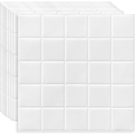 Autocollants muraux pour carrelage de cuisine et salle de bain blancs (10 pièces, 25 x 25 cm) (1/5)