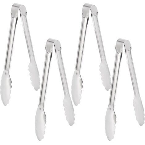 Pince à nourriture argentée 30 x 3,9 cm, 4 pince en métal pour buffet, fête, vaisselle, barbecue multifonctionnel en extérieur