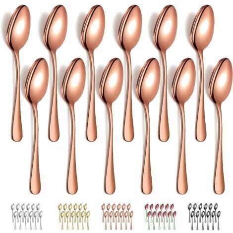 12 cuillères en or rose (17,3 x 3,6 cm), cuillères à dîner en acier inoxydable, cuillères de table, faciles à nettoyer, passent au lave-vaisselle