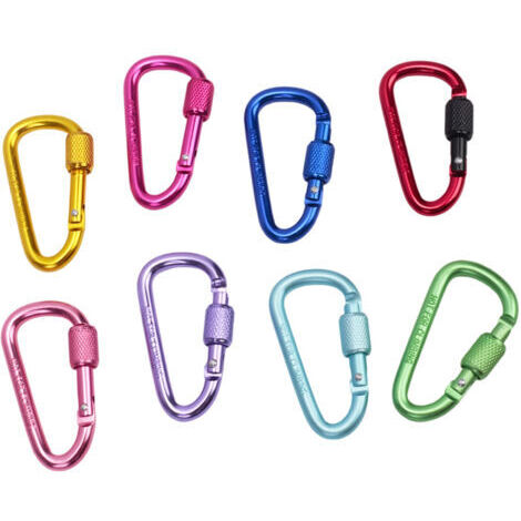 Mousquetons, 3,15,8cm, lot de 8, colorés, pour sacs à dos et bouteilles d'eau d'extérieur, écrous en alliage d'aluminium, crochets d'escalade. (1/5)