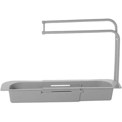 Support d'évier télescopique multifonction, support d'évier extensible multifonction, support d'éponge de rangement pour la cuisine à domicile, support de panier de vidange réglable (gris) (1/5)