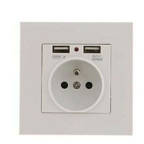 Lot de 2 Prises Murales, Prise Electrique Murale avec Double USB 5V/2100mA, Prise Encastrable avec 2 Ports de USB Pratique et Manialble (1/4)