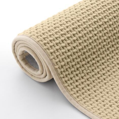 Tapis de bain en chenille doux, antidérapant, lavable et absorbant, pour salle de bain, douche, baignoire, 40 x 60 cm, beige (1/5)