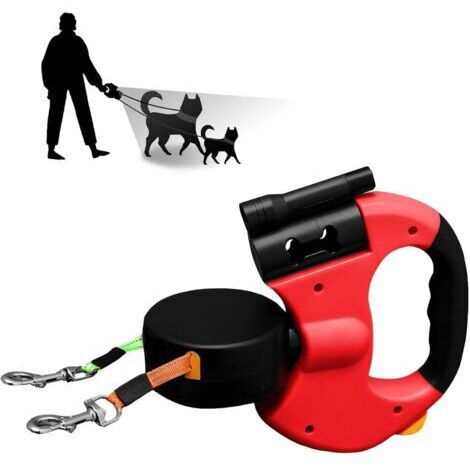 Laisse rétractable pour chien, double laisse pour 2 chiens, extensible, rétractable de 3 mètres, 360°, anti-emmêlement, pour chiens de taille moyenne et grande
