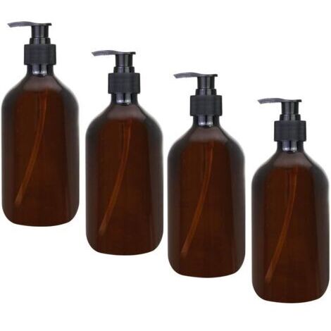 4Pcs Distributeur Ambre Flacons de Distributeur de 500 ML Ambre Bouteilles de Pompe Ambre Vide Bouteille en Plastique pour Lotion Gel Douche Savon pour Les Mains Détergent (1/4)