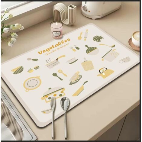 Tapis de séchage pour lave-vaisselle, tapis de séchage super absorbant pour plan de travail de cuisine, blanc (1/5)