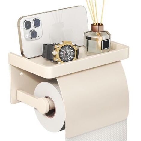 Porte-rouleau de papier toilette blanc crème, support mural pour papier toilette avec étagère, antirouille et multifonctionnel Space Alum (1/5)