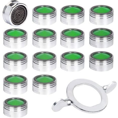 15pcs Mousseur Robinet, Acier Inoxydable Aérateur de robinet M24 avec filtre en ABS, Economiseur d'Eau Embout Brise Jet Robinet Cuisine et Salle de Bain Matériel+15 joints et 1 Clé Argent (1/5)