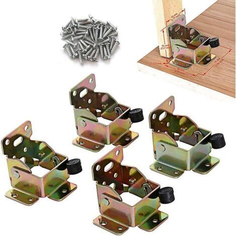 Lot de 4 supports pliables en fer avec verrouillage pour table, chaise, lit, pieds, charnières autobloquantes avec vis (1/5)