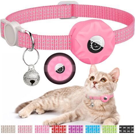 Collier GPS pour chat (amovible, avec clochette) (rose) Pile bouton
