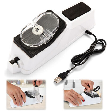 Aiguiseur de couteaux électrique (USB), aiguiseur de couteaux double face, affûtage et polissage rapides, avec couvercle de protection (5 meules) (1/5)