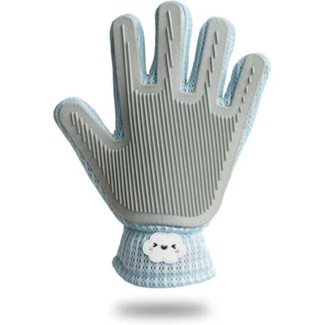 Gant 2 en 1 pour éliminer les poils d'animaux (pour chiens, chats, chevaux et lapins) - Gant de toilettage efficace pour chats, outil de bain et de massage (1 pièce, bleu) (1/5)