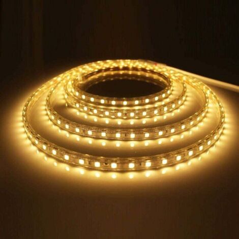 Ruban à LED avec Interrupteur 3M Bande LED 220V IP65 étanche Led Ruban Lumineuse, Blanc Chaud