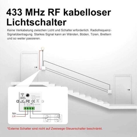 Interrupteur Sans fil, Kit interrupteur, 433Mhz Interrupteur émetteur Radio, 2200W/10A Récepteur, Interrupteur d'éclairage, Interrupteur RF et récepteur, interrupteur mural