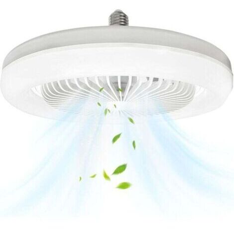 Ventilateur de plafond éclairé, ventilateur de plafond fermé silencieux E27 de 10 pouces, 30W, ventilateur mural portable enfichable pour chambre à coucher et salon,Gradation de trois couleurs