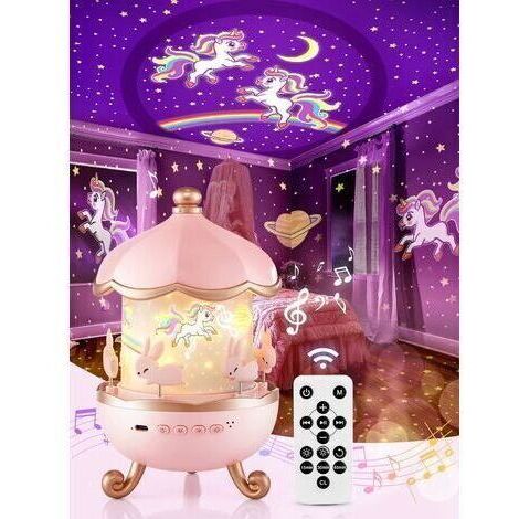 -Veilleuse Bébé Projecteur Ciel Etoile, Veilleuse Enfant Veilleuse Musicale et Lumineuse,12 Thèmes 360°Rotation Telecommandé Veilleuse Lampe LED,