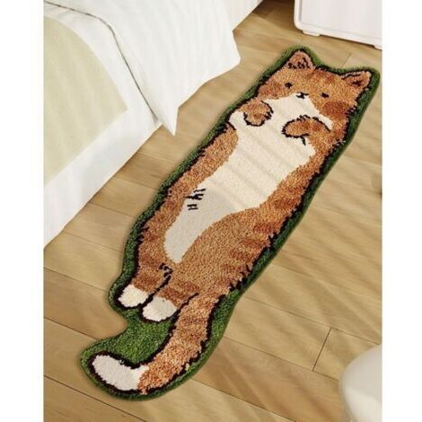 Tapis touffeté en forme de chat mignon pour chambre à coucher, tapis touffeté irrégulier, lavable, motif dessin animé, moderne, décoration de chambre (40x60cm) (1/4)