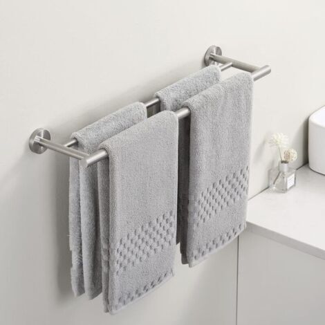 Porte-serviettes mural double 60 cm – Acier inoxydable SUS 304 brossé – Résistant à la corrosion – Conception à double couche pour séchage rapide (1/4)