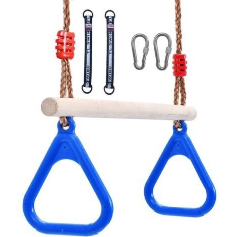 Trapèze pour Balançoire,Trapèze pour Portique,Trapèze en Bois avec Anneaux,Trapeze Balancoire Enfant Exterieur,Trapèze en Bois,Balancoire en Bois Enfant Exterieur (A) (1/5)