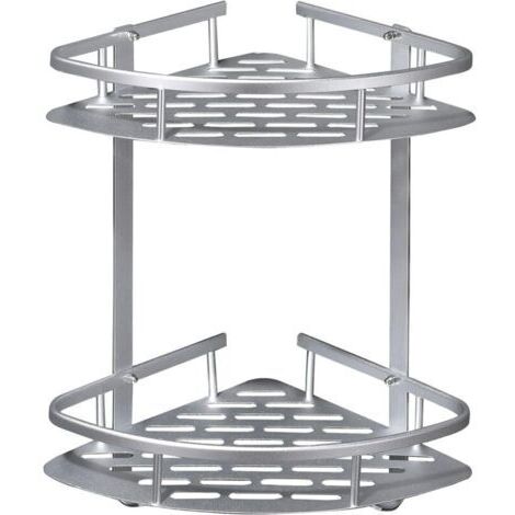 Etagere Douche Sans Percage, Etagere Salle de Bain Aluminium, Rangement Douche Antirouille, Etagere Angle Salle de Bain avec 2 crochets (1/5)