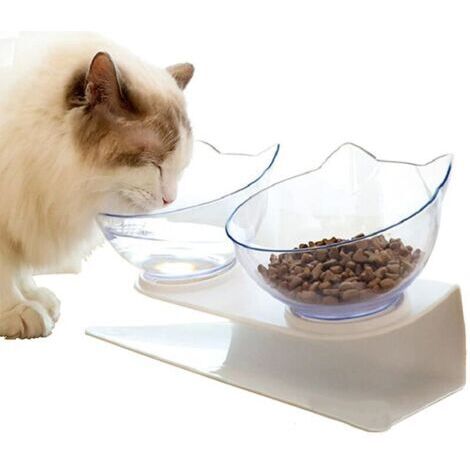 ouble gamelle pour Chat avec Support surélevé, gamelle pour Chat Domestique, mangeoire à 15 °, inclinée et antidérapante, protège Les vertèbres cervicales, Bol Amovible pour Animaux de (1/4)