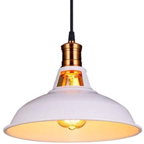 Lustre Suspension Industrielle Vintage E27 LED Lampe Plafonniers Retro Abat-jour pour Cuisine Salle à manger Salon Chambre Restaurant, Blanc (1/5)