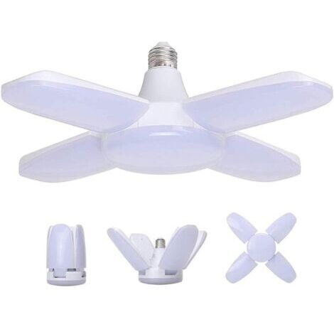 Lampe Garage E27 60W, Blanc Froid 6500K 6800Lm Lampe Atelier Déformable avec 4 Panneaux Ajustables, Éclairage Plafond LED, pour Garages, Entrepôts, Gymnases