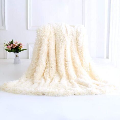 160 200cm Super Doux Chaleureux Peluche Throw Blanket Double Face Fleece Blanket(Blanc) (1/5)