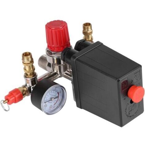 Compresseur D'air Pressostat Vanne de Contrôle 90-120 PSI avec Régulateurs Jauges Doubles, Max Tension 230V (1/5)