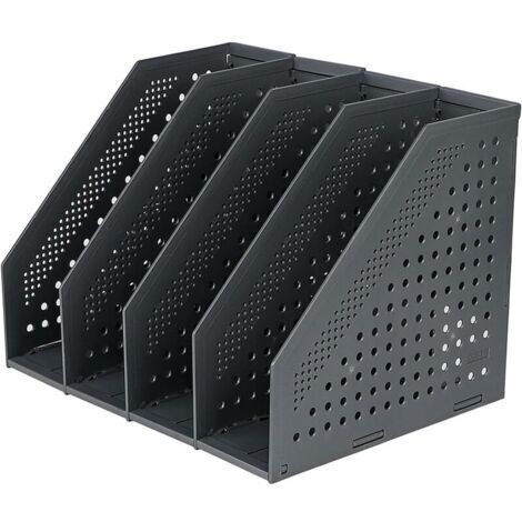 Porte-revues pliable 4 compartiments – Organiseur de bureau réglable – Rangement pour livres et magazines – Casier noir (1/5)
