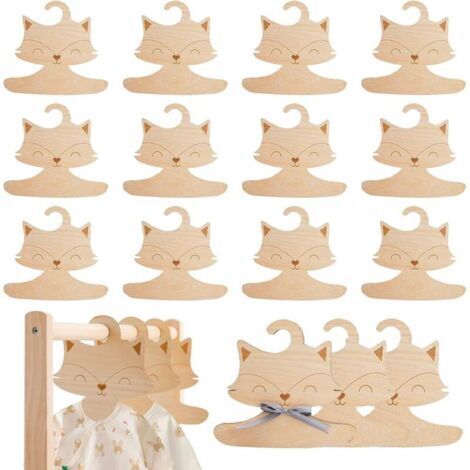 Lot de 15 cintres en bois, antidérapants, en forme de renard, pour chambre d'enfant, chambre d'enfant, vêtements (1/4)