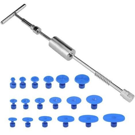 19pcs Marteau Coulissant,Paintless Débosselage Réparation de Bosses de Voiture sans Peinture Outil de Type T de Type Extracteur de Denture,Glissière Marteau Barre (1/5)