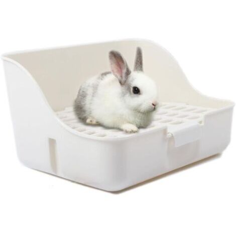 Boîte litière de lapin facile nettoyer pour apprendre à utiliser la toilette, pour petits animaux/cochons d'Inde/furets, blanc (1/5)