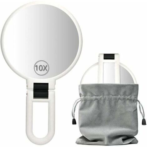 Miroir grossissant 10x / 1x Double Face avec Support, Miroir grossissant à Main pour Le Maquillage, Les Points Noirs, Les comédons (13 cm, 10x/1x, Argent) (1/5)