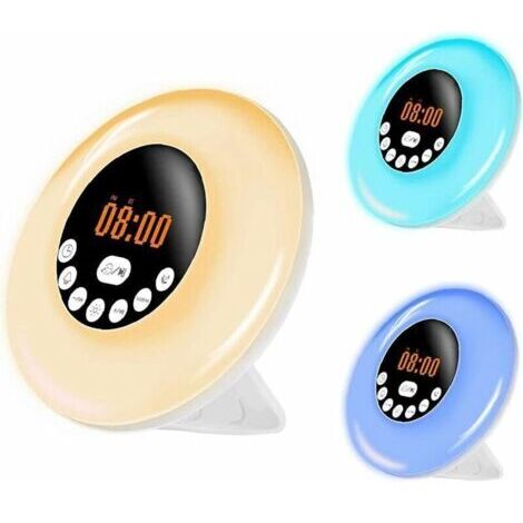 Réveil réveil lumière nuit Sunrise Sunset Simulation RGB 7 couleurs LED lampe de nuit avec Bluetooth Haut-parleur Radio sommeil réveil bruit naturel lumière de réveil Bien-être et luminothérapie (1/5)