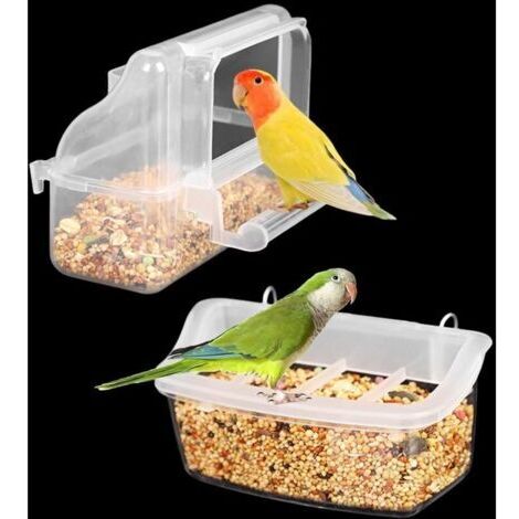 Lot de 2 mangeoires en plastique pour cage à oiseaux, mangeoires à suspendre pour perroquets, petits oiseaux, perroquets, calopsittes, pigeons, canaris (transparent) (1/4)