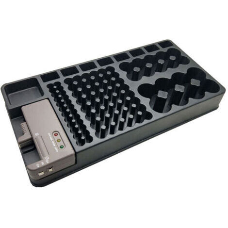 Boîte de Rangement Pour Piles - Capacité 98 Piles AA, AAA, 9V, C, D et Piles Bouton - Organisateur de Piles - Accrochable au Mur ou Tiroir - Avec Testeur de Piles Intégré - 35 x 17 CM - Noir (1/5)