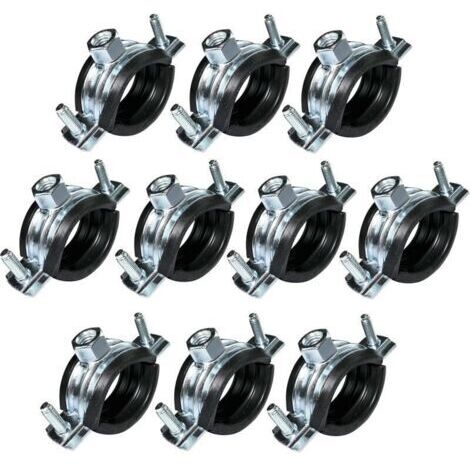 Lot de 10 Collier isophonique -support fixation avec joint - pour tuyau Ø 1'' 32-36mm - en acier zingué - à visser М8/М10