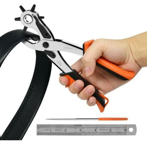 Pince Perforatrice, Pince Perforatrice Cuir 6 Tailles de Poinçon Interchangeables et poinçon rotatif, pour Cuir, Bacelets de Montre, Sangles, Colliers de Chien, Selles, Chaussures (1/5)